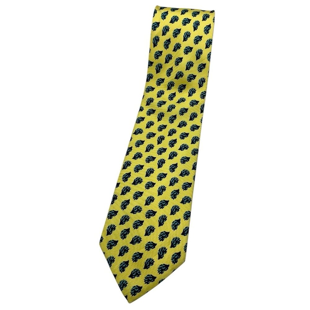 CABOUCHON Men's 100% Silk Necktie LUXURY Yellow Hedgehog W:3.5" EUC
